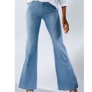 SOFT SURROUNDINGS ULTIMATE FLARE SIDE SLIT PULL ON JEANS SMALL